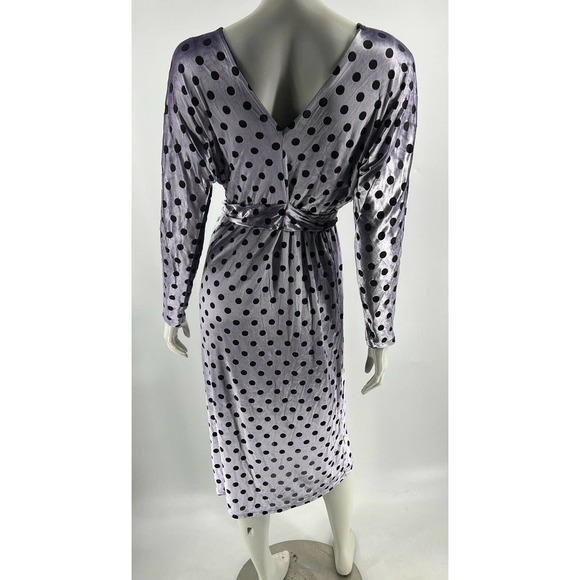 ASOS Midi Dress Sz 8 Purple Black Polka Dot Velour Slit Leg Stretch Long Sleeve - Picture 5 of 6